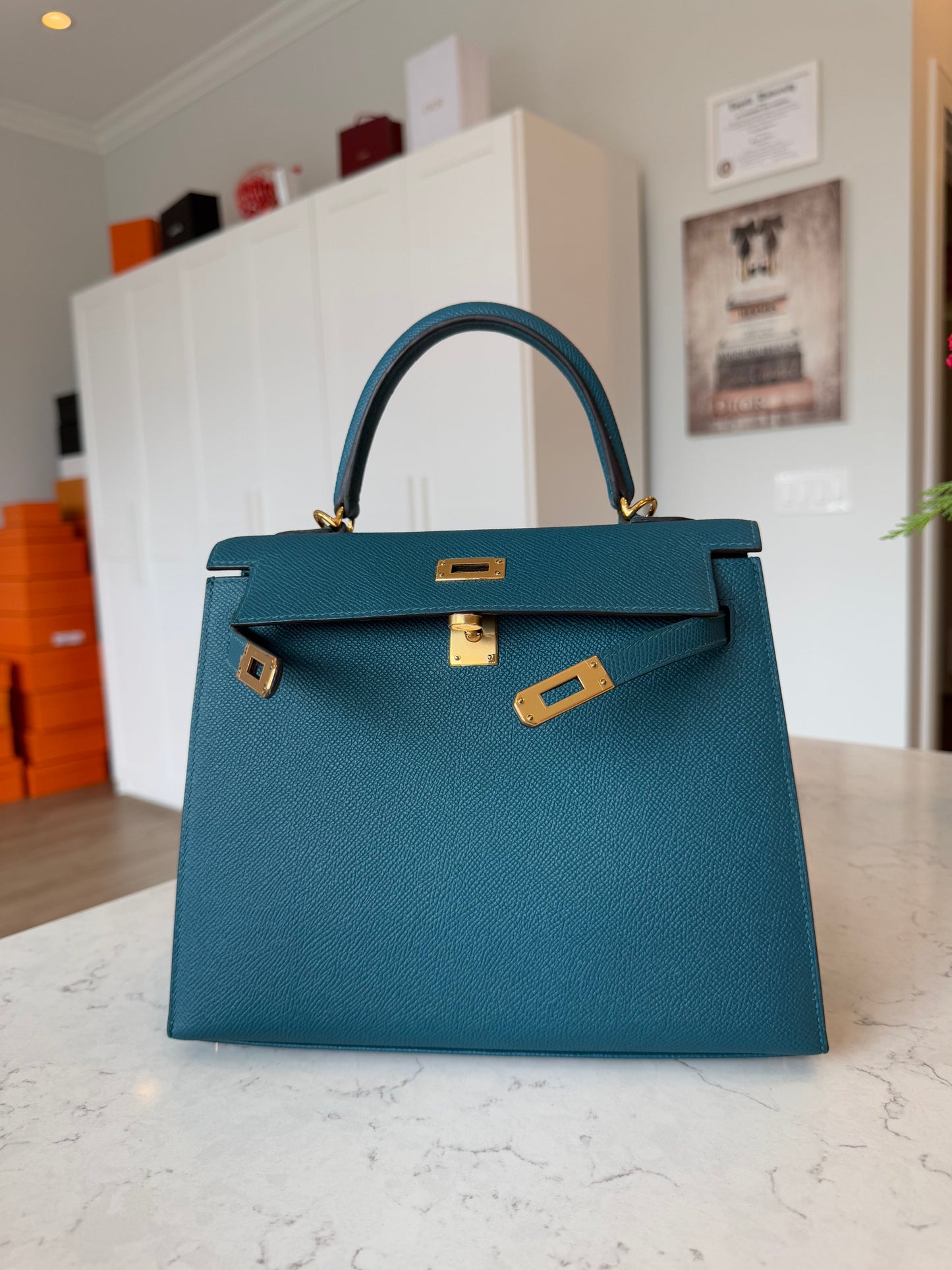 Hermes Kelly 25 Epsom Sellier Vert Bosphore GHW - Carly Julia Sells Stuff, LLC