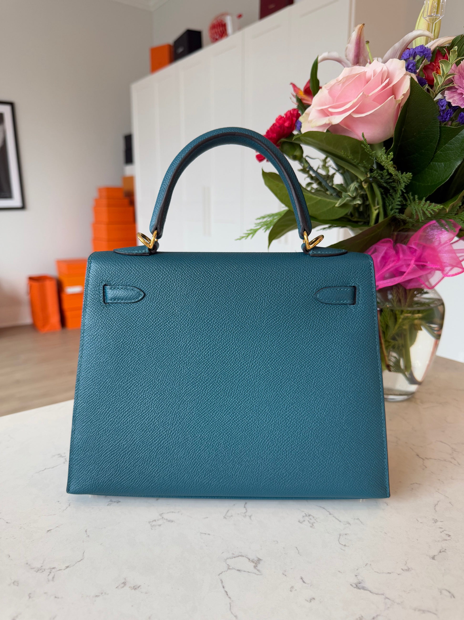 Hermes Kelly 25 Epsom Sellier Vert Bosphore GHW - Carly Julia Sells Stuff, LLC