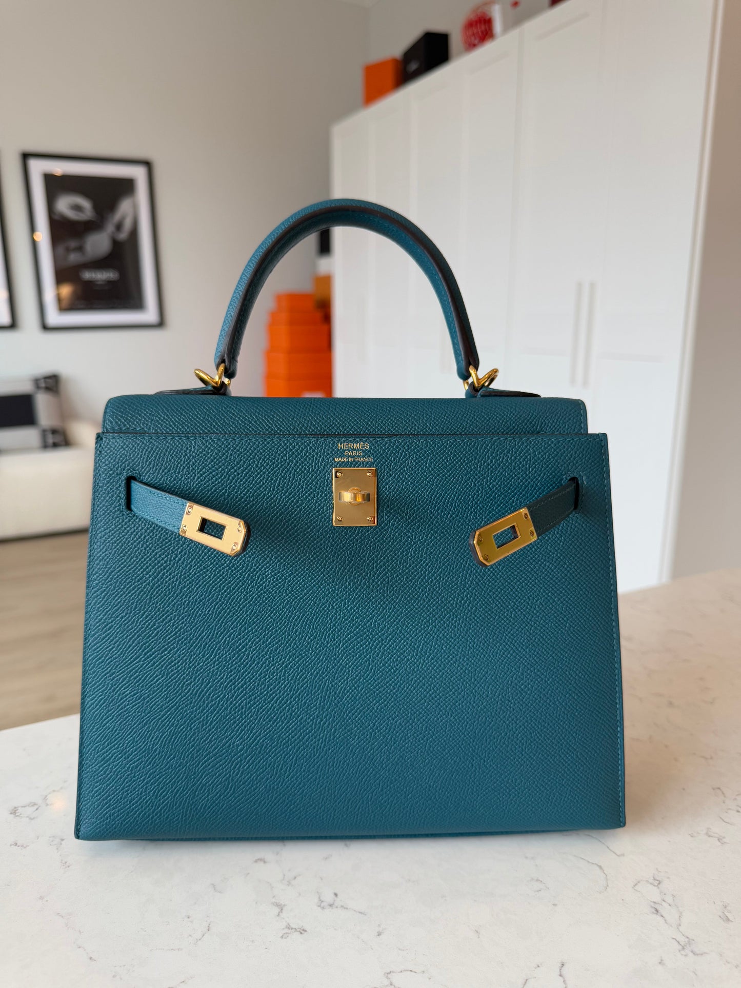 Hermes Kelly 25 Epsom Sellier Vert Bosphore GHW - Carly Julia Sells Stuff, LLC