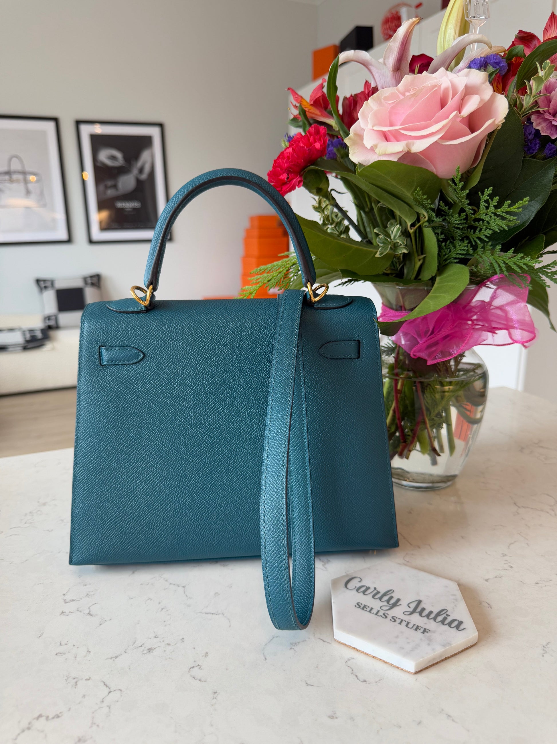 Hermes Kelly 25 Epsom Sellier Vert Bosphore GHW - Carly Julia Sells Stuff, LLC