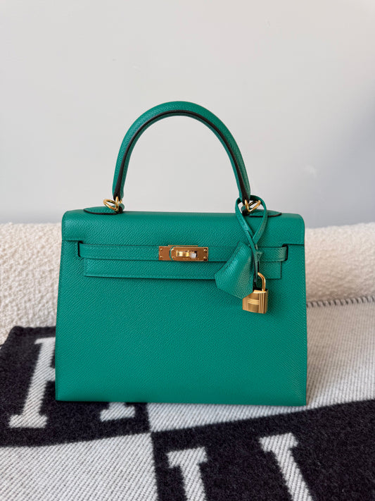 Hermes Kelly 25 Epsom Sellier Vert Jade GHW - Carly Julia Sells Stuff, LLC