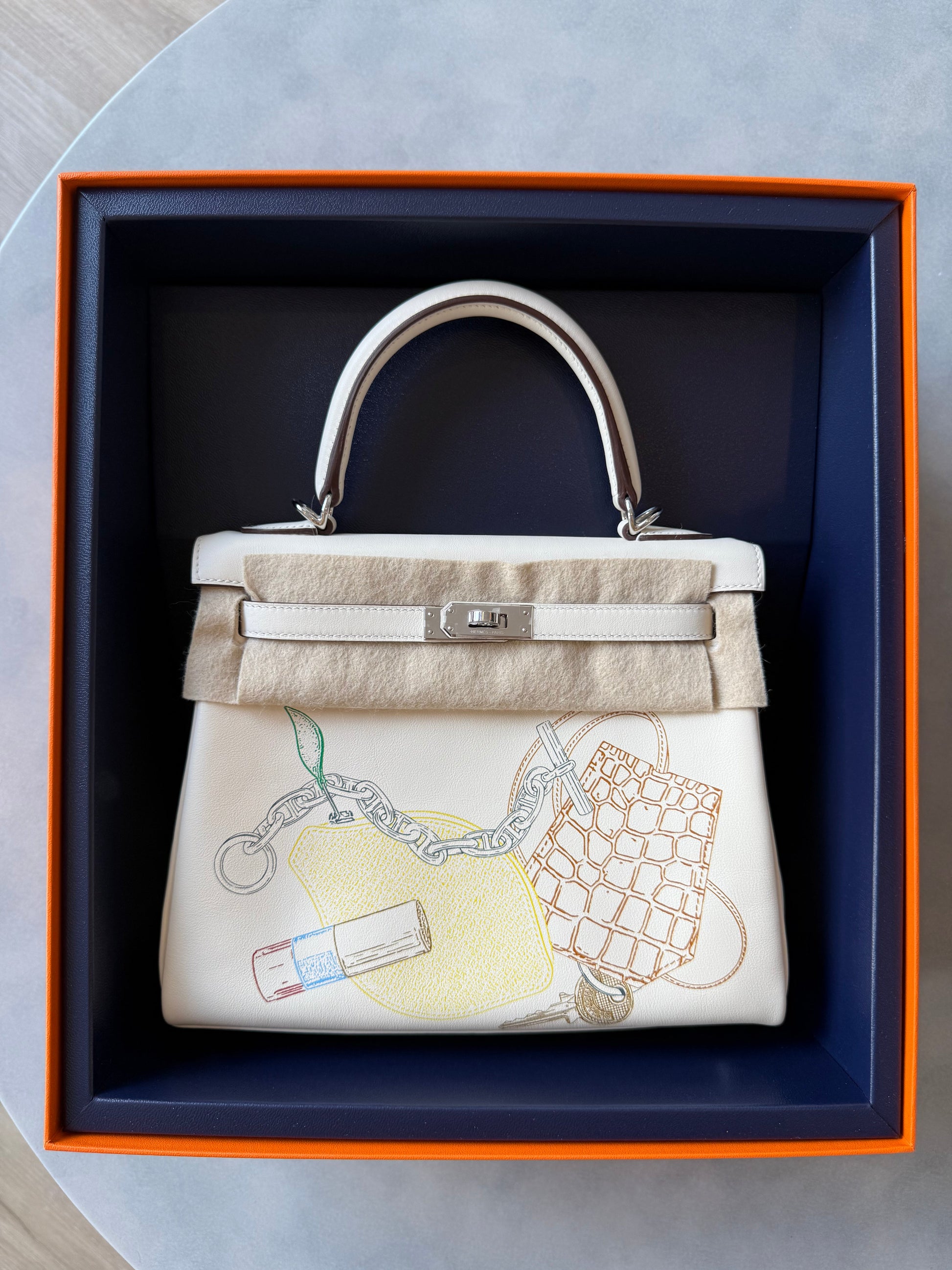 Hermes Kelly 25 In and Out Limited Edition Blue Box Nata PHW - Carly Julia Sells Stuff, LLC