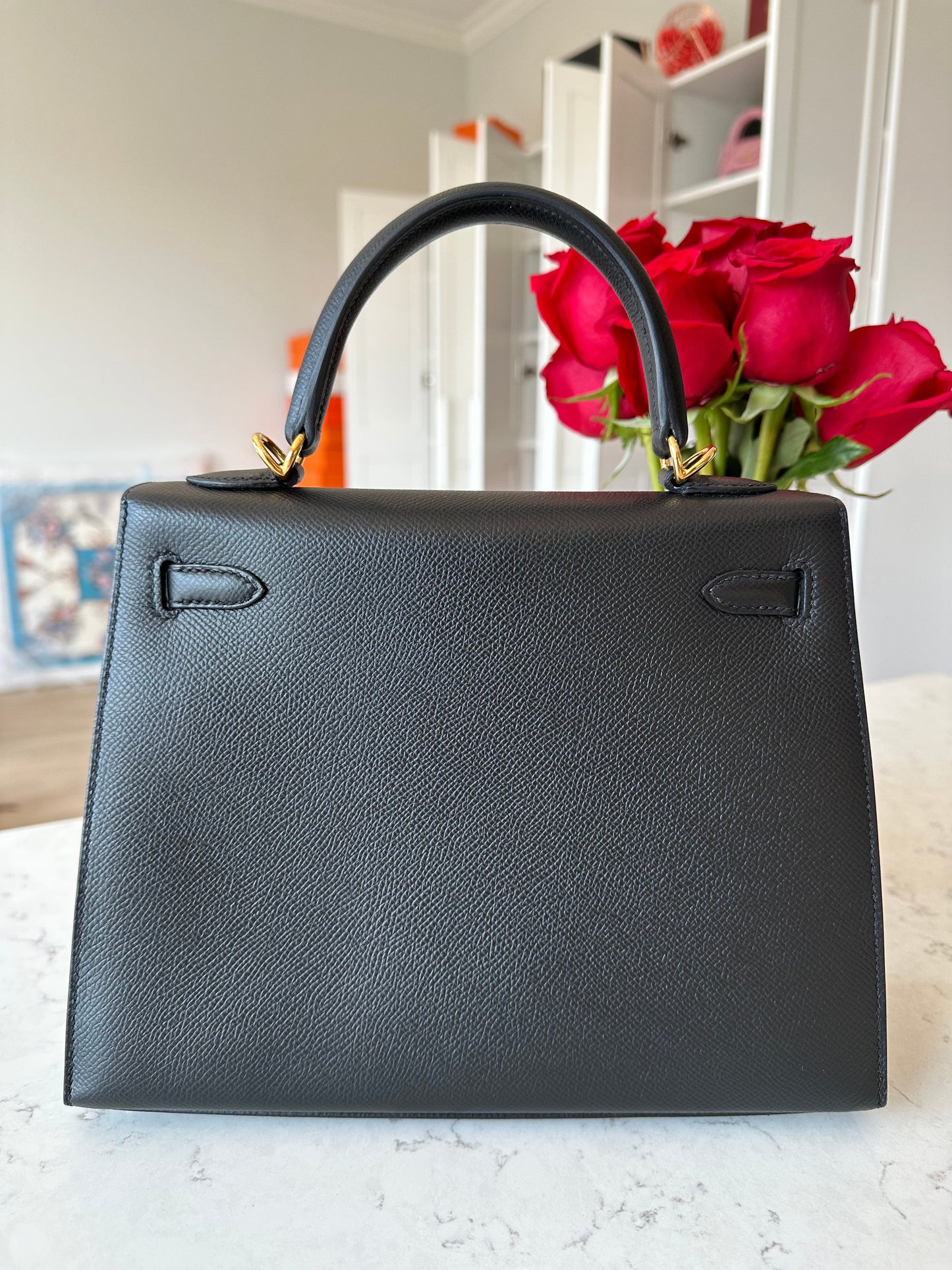 Hermes Kelly 25 Sellier Epsom Noir GHW - Carly Julia Sells Stuff, LLC