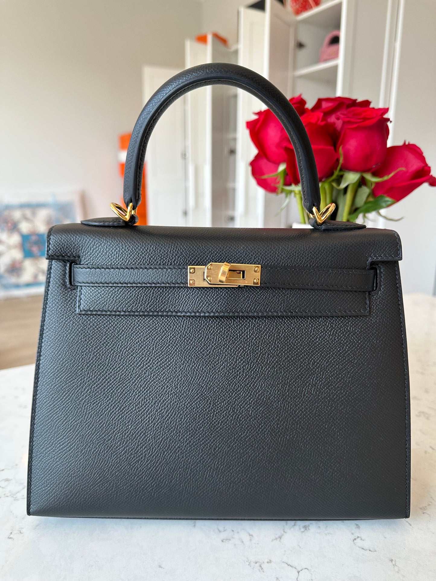 Hermes Kelly 25 Sellier Epsom Noir GHW - Carly Julia Sells Stuff, LLC