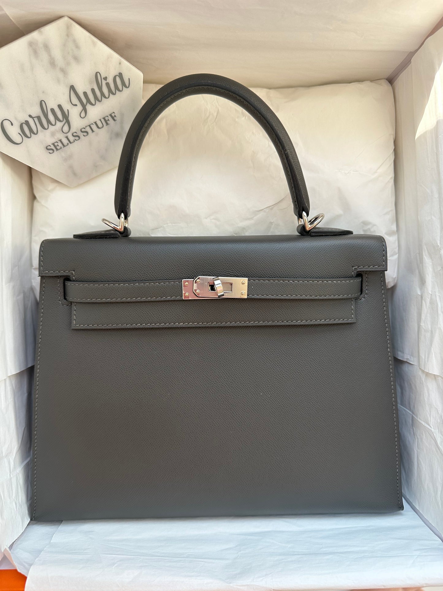 Hermes Kelly 25 Sellier Graphite PHW - Carly Julia Sells Stuff, LLC