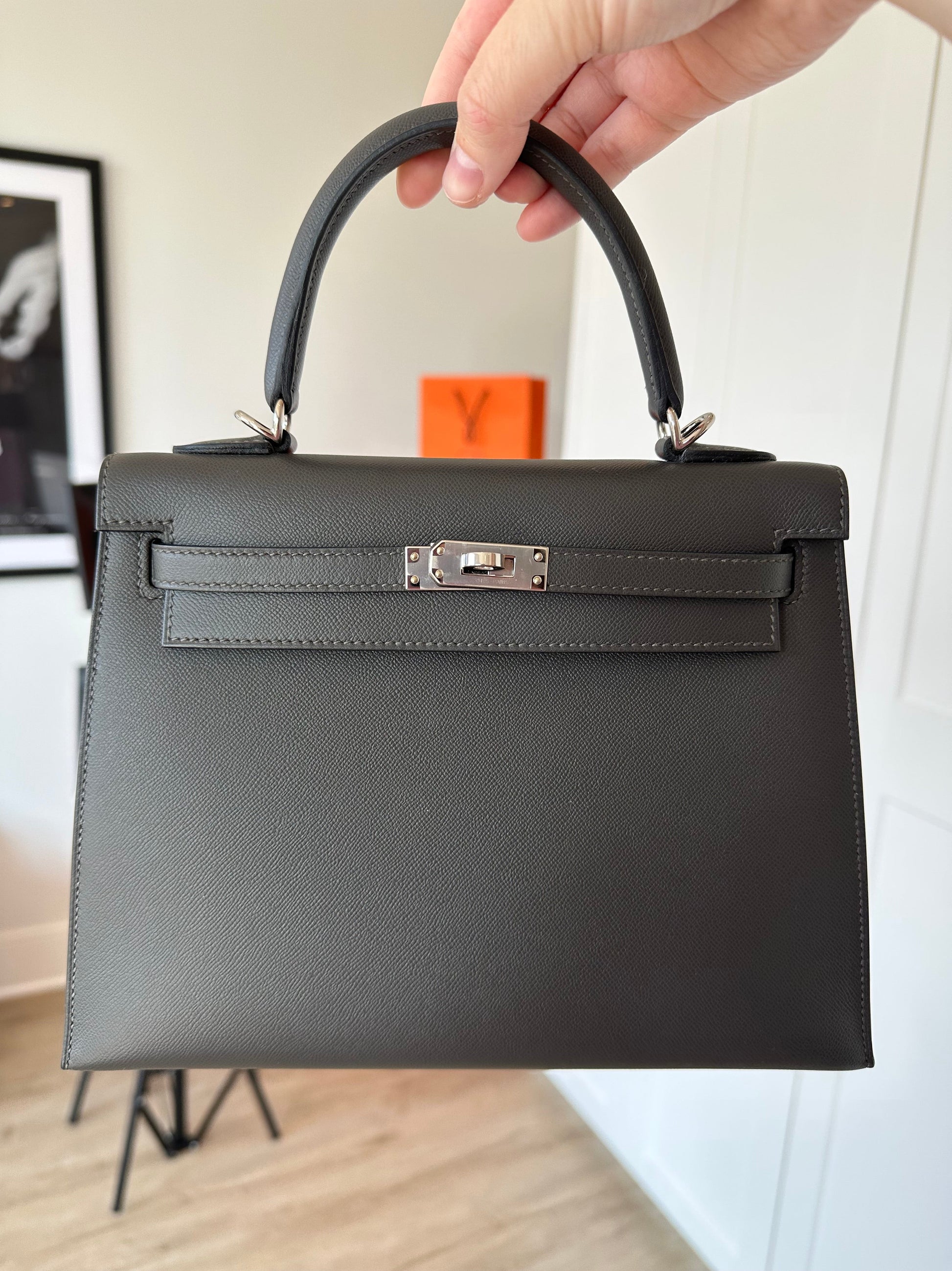 Hermes Kelly 25 Sellier Graphite PHW - Carly Julia Sells Stuff, LLC