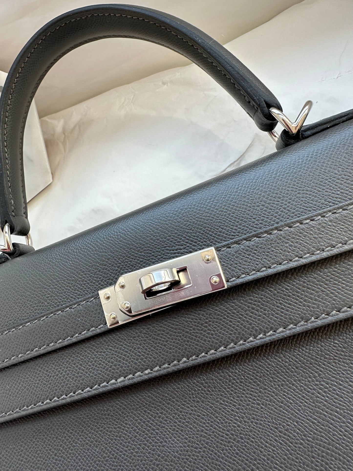 Hermes Kelly 25 Sellier Graphite PHW - Carly Julia Sells Stuff, LLC