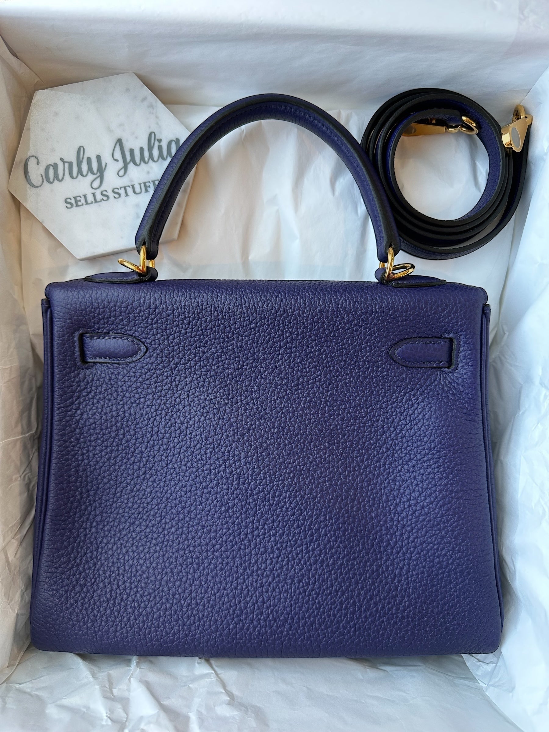 Hermes Kelly 25 Togo Retourne Blue Encré GHW - Carly Julia Sells Stuff, LLC