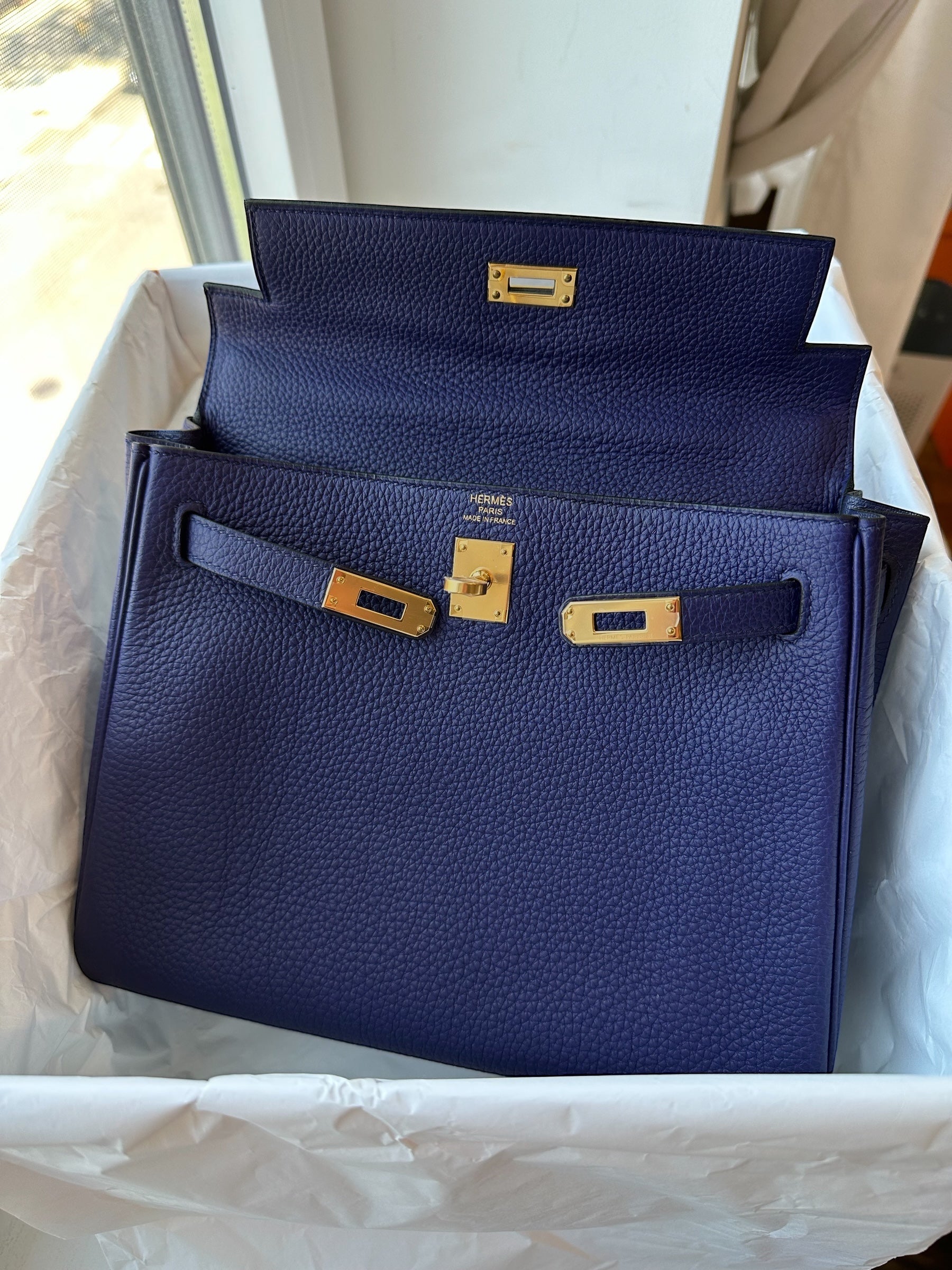 Hermes Kelly 25 Togo Retourne Blue Encré GHW - Carly Julia Sells Stuff, LLC