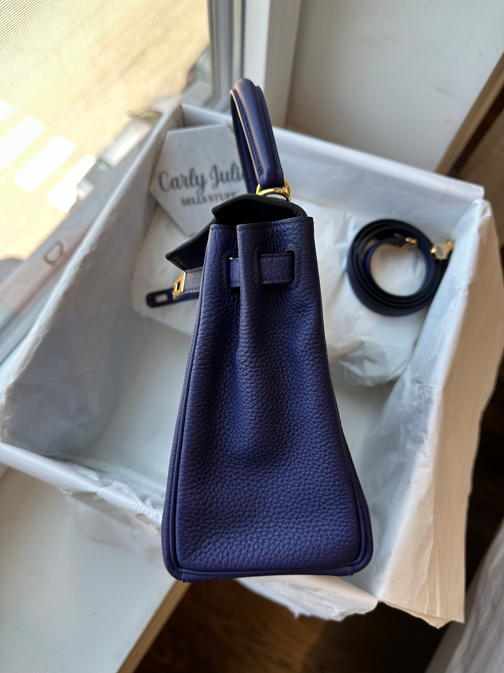 Hermes Kelly 25 Togo Retourne Blue Encré GHW - Carly Julia Sells Stuff, LLC