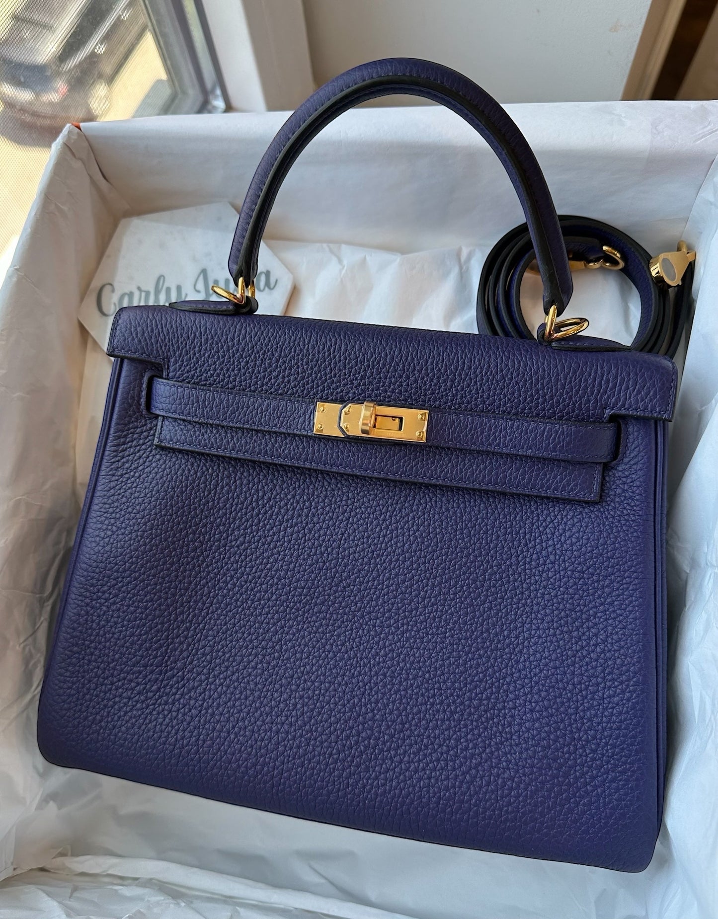 Hermes Kelly 25 Togo Retourne Blue Encré GHW - Carly Julia Sells Stuff, LLC