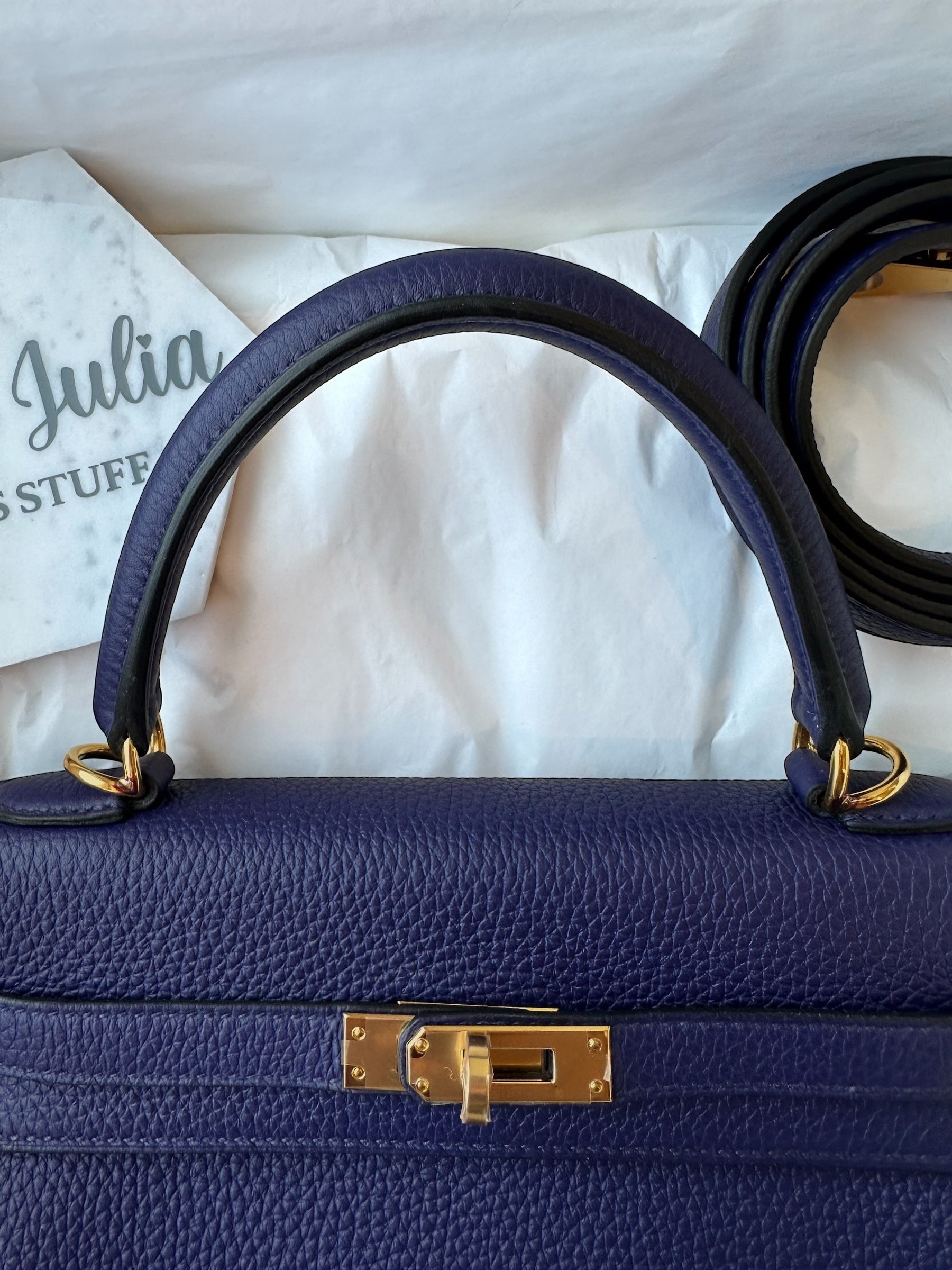 Hermes Kelly 25 Togo Retourne Blue Encré GHW - Carly Julia Sells Stuff, LLC