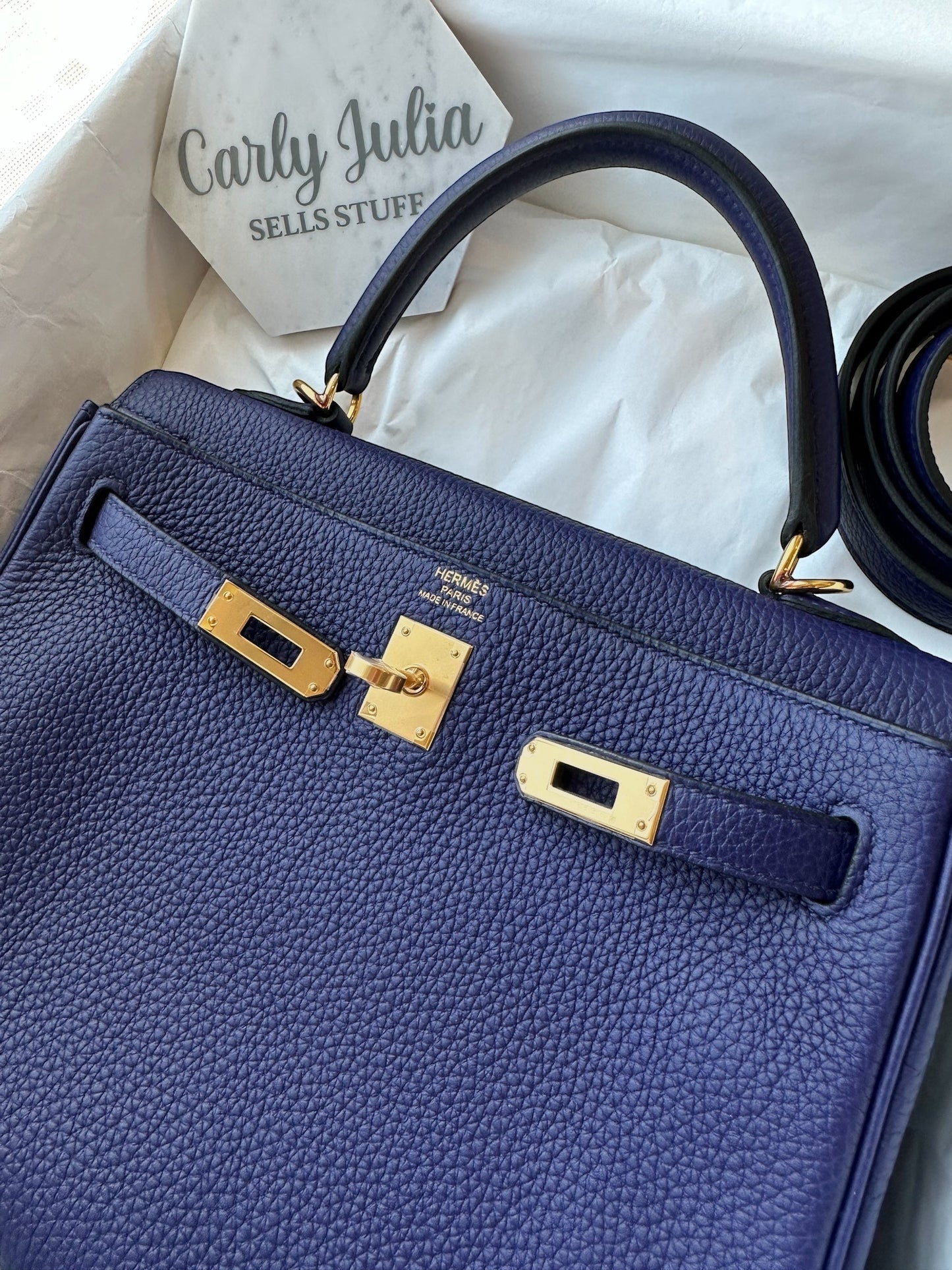 Hermes Kelly 25 Togo Retourne Blue Encré GHW - Carly Julia Sells Stuff, LLC