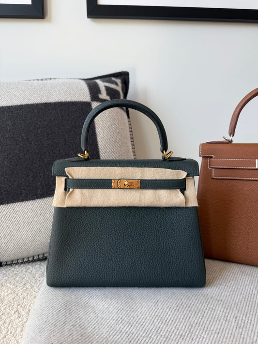Hermes Kelly 25 Togo Retourne Vert Fonce GHW - Carly Julia Sells Stuff, LLC