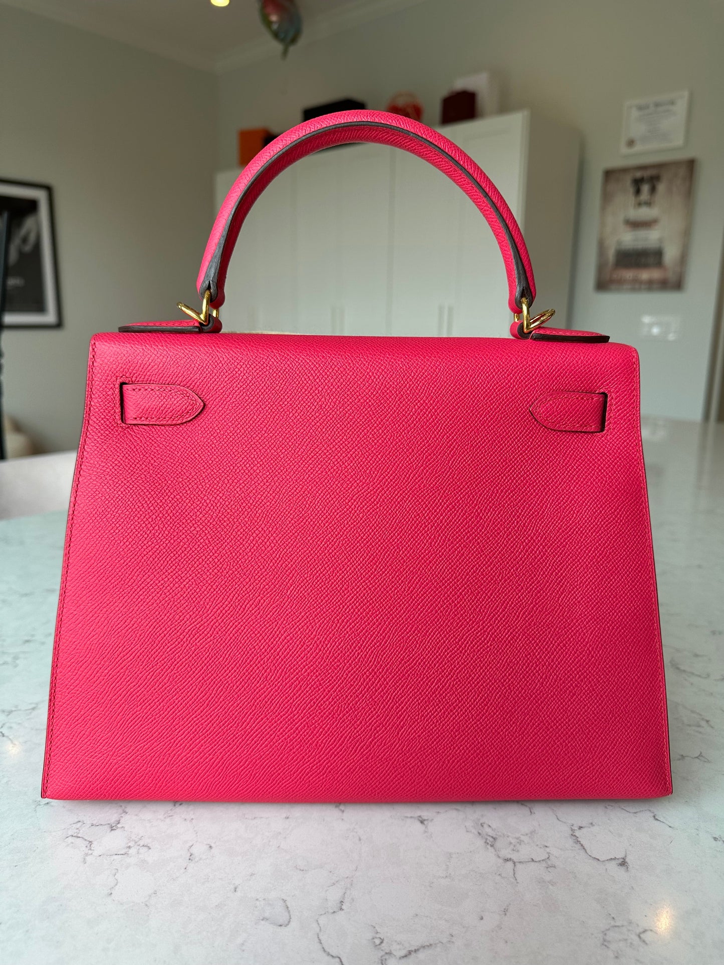 Hermes Kelly 28 Sellier Rose Extreme Pink Epsom GHW - Carly Julia Sells Stuff, LLC