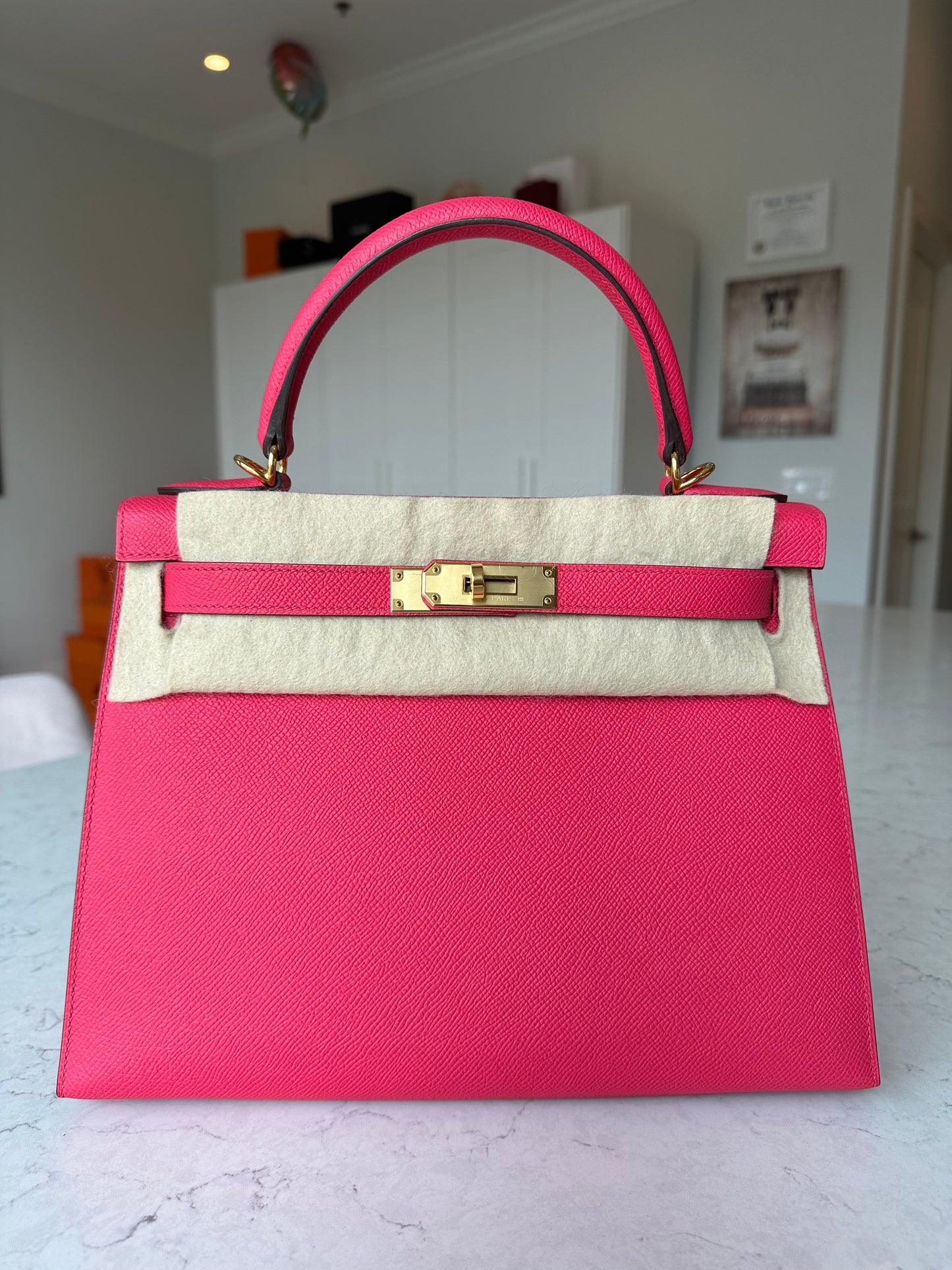 Hermes Kelly 28 Sellier Rose Extreme Pink Epsom GHW - Carly Julia Sells Stuff, LLC