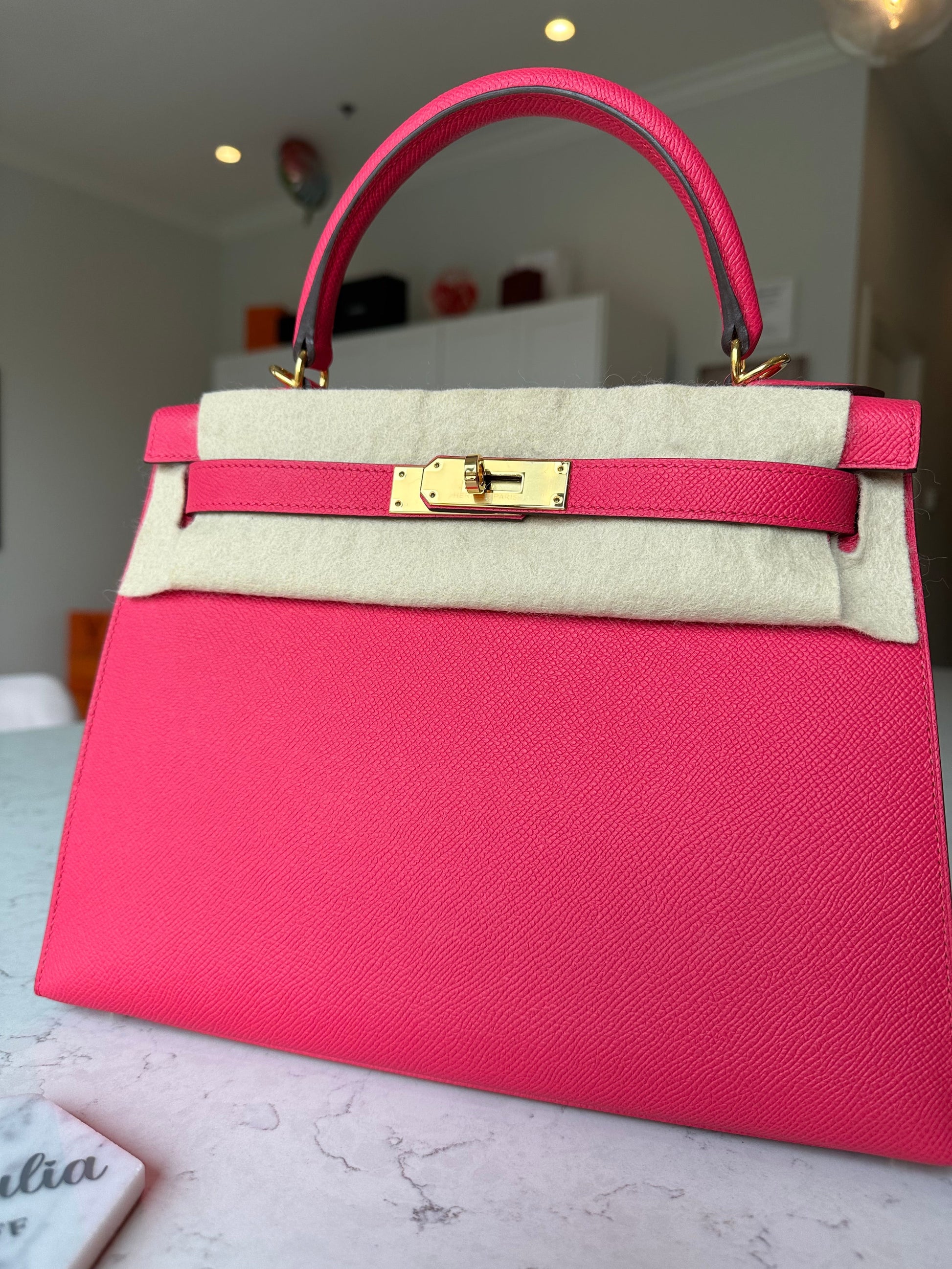 Hermes Kelly 28 Sellier Rose Extreme Pink Epsom GHW - Carly Julia Sells Stuff, LLC