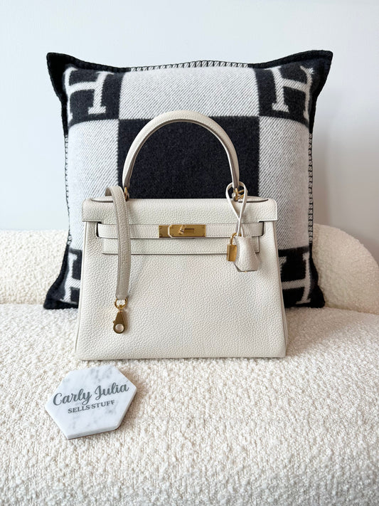 Hermes Kelly 28 Togo Retourne Craie GHW - Carly Julia Sells Stuff, LLC