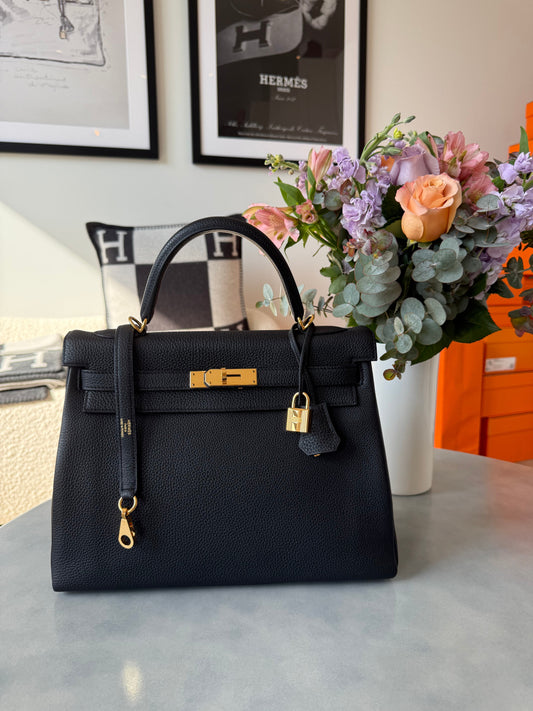 Hermes Kelly 32 Togo Retourne Noir GHW - Carly Julia Sells Stuff, LLC