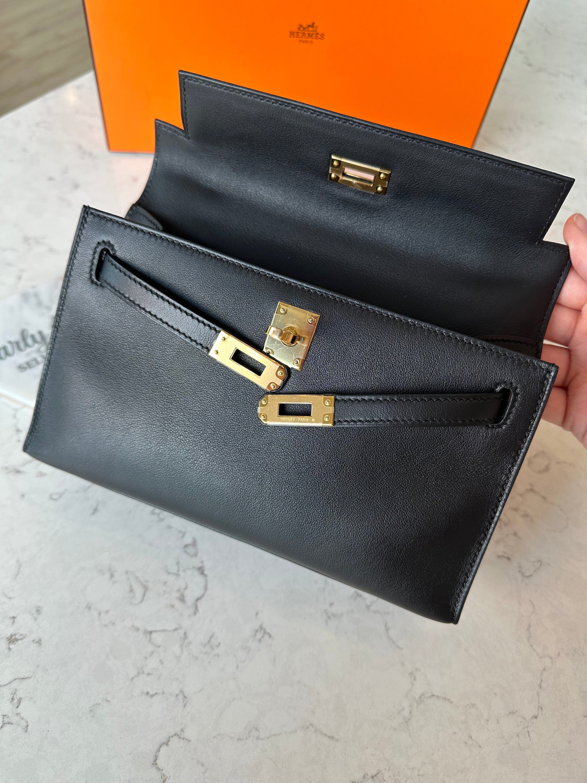 Hermes Kelly Pochette Noir GHW - Carly Julia Sells Stuff, LLC