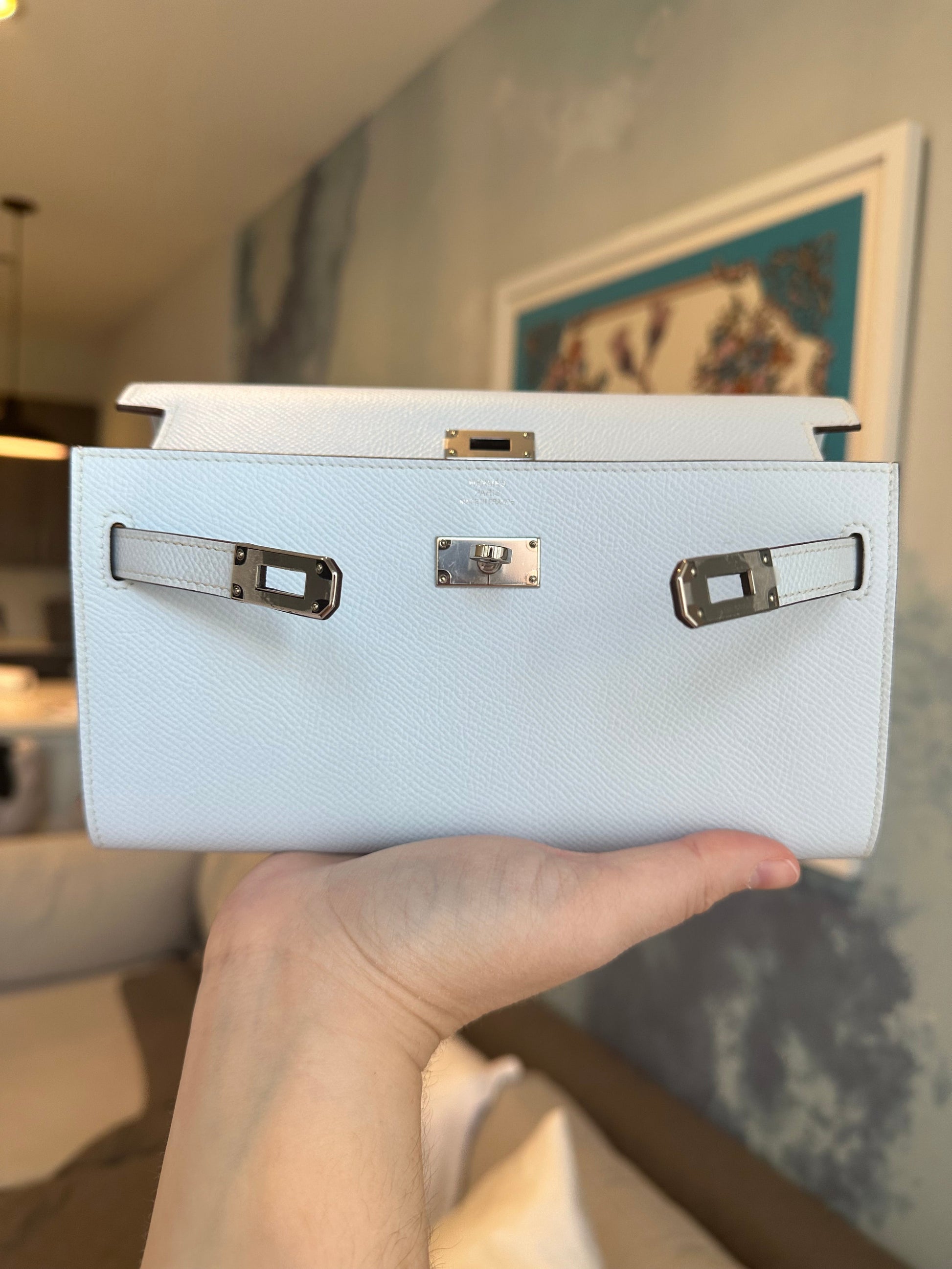 Hermes ‘Kelly - To - Go’ Blue Brume PHW - Carly Julia Sells Stuff, LLC