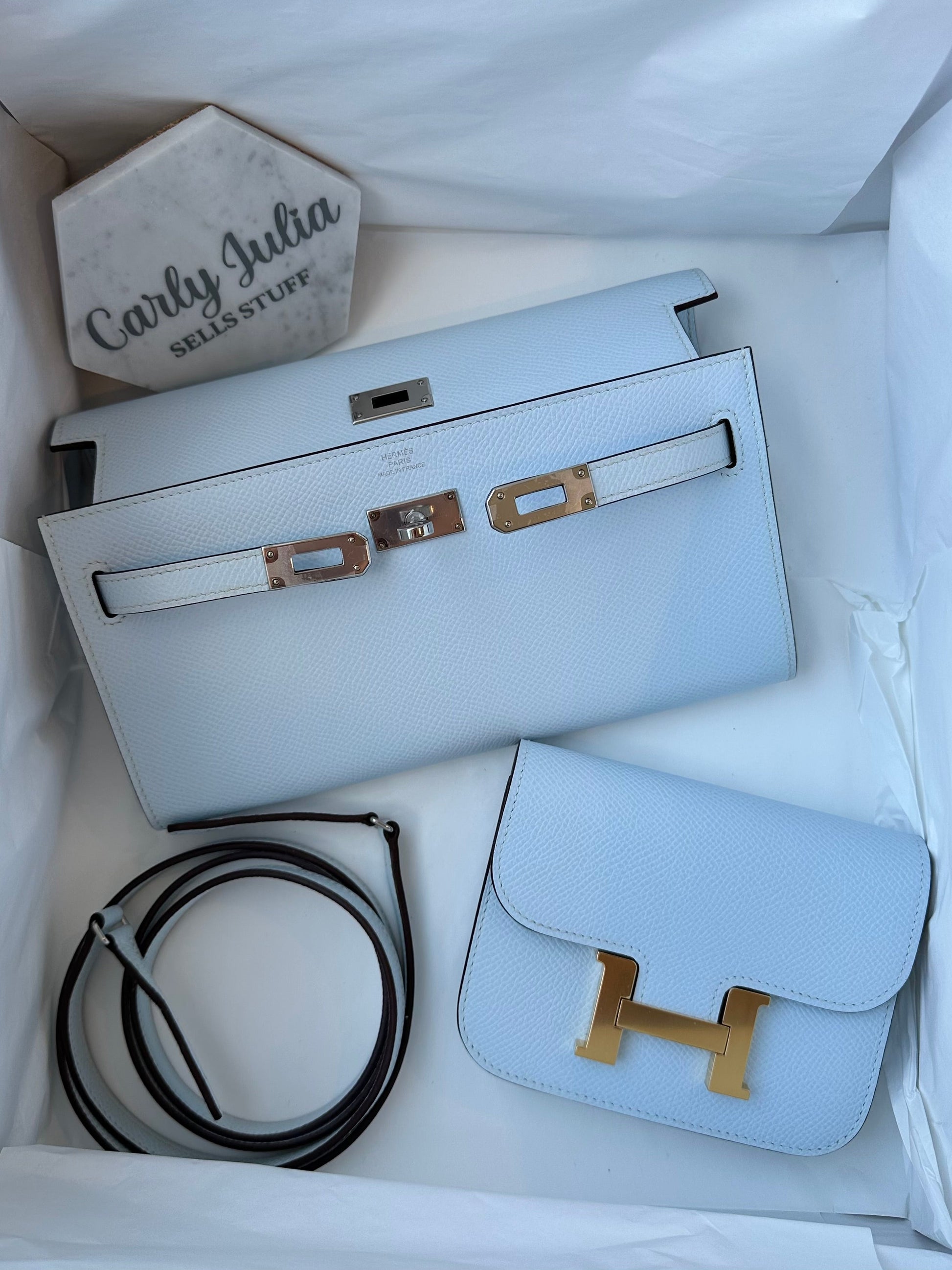 Hermes ‘Kelly - To - Go’ Blue Brume PHW - Carly Julia Sells Stuff, LLC