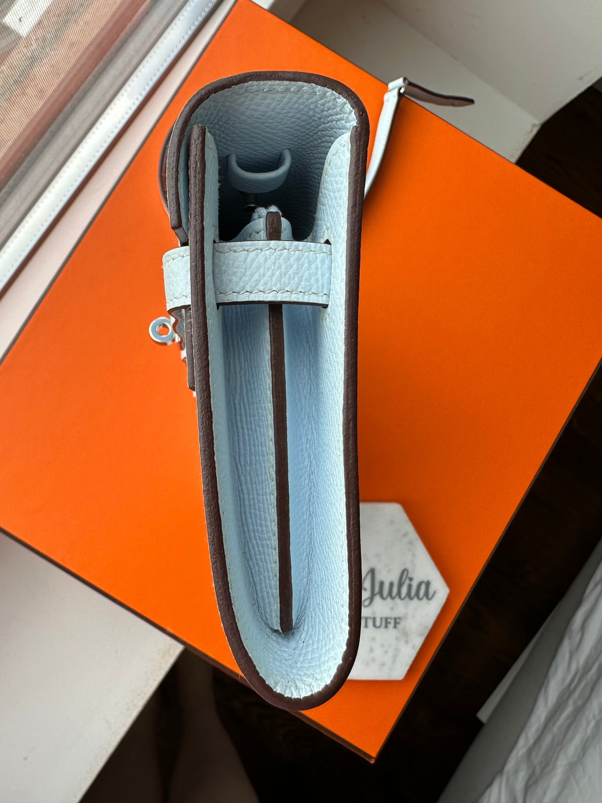 Hermes ‘Kelly - To - Go’ Blue Brume PHW - Carly Julia Sells Stuff, LLC