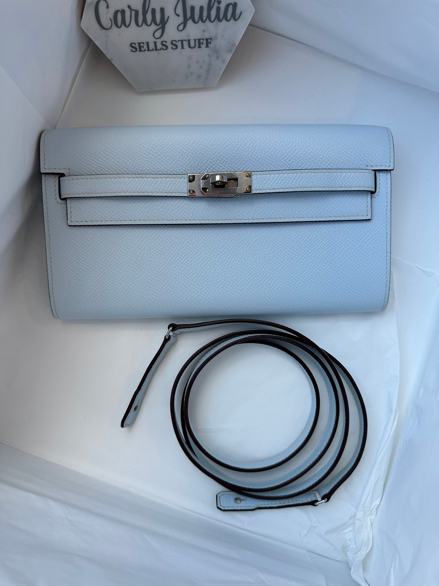 Hermes ‘Kelly - To - Go’ Blue Brume PHW - Carly Julia Sells Stuff, LLC