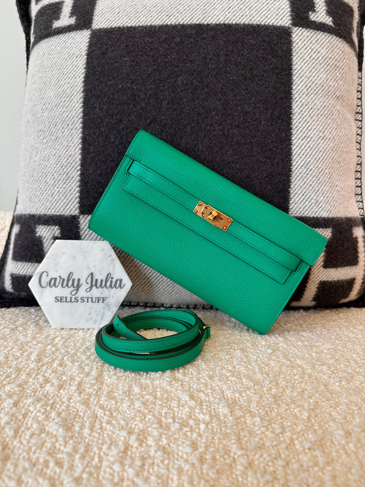 Hermes Kelly To Go Crossbody Wallet Epsom Vert Jade Gold Hardware GHW - Carly Julia Sells Stuff, LLC