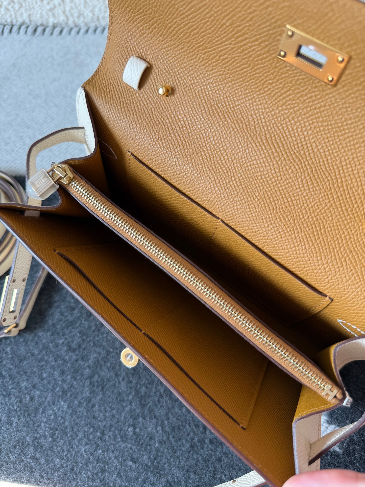 Hermes Kelly To-Go Epsom Nata Verso Sesame GHW - Carly Julia Sells Stuff, LLC