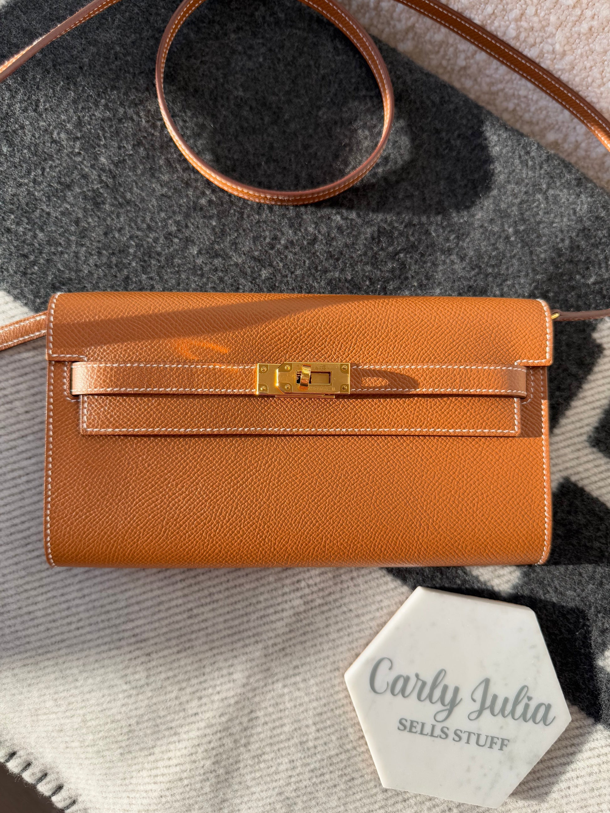 Hermès Kelly Wallet ‘To Go’ Gold Epsom GHW - Carly Julia Sells Stuff, LLC