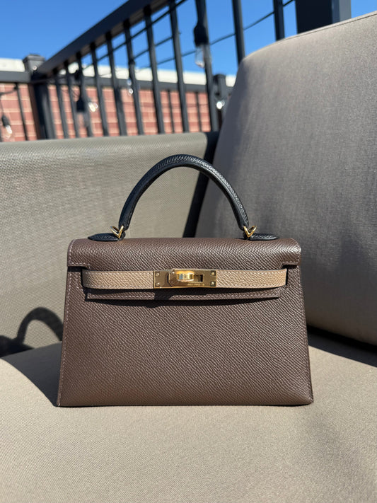 Hermes Mini Kelly 20 Tricolor Ecorce/Etoupe/Noir - Carly Julia Sells Stuff, LLC
