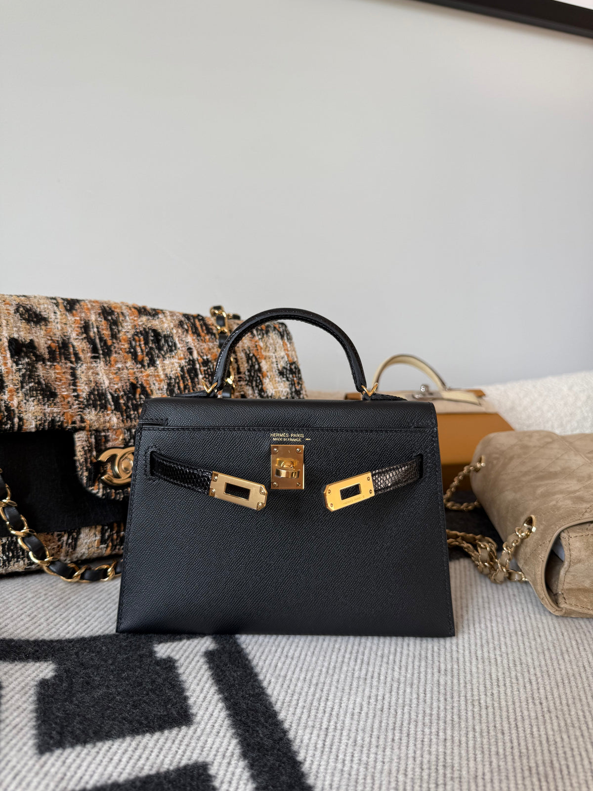 Hermes Mini Kelly Lizard Touch Noir Madame GHW - Carly Julia Sells Stuff, LLC