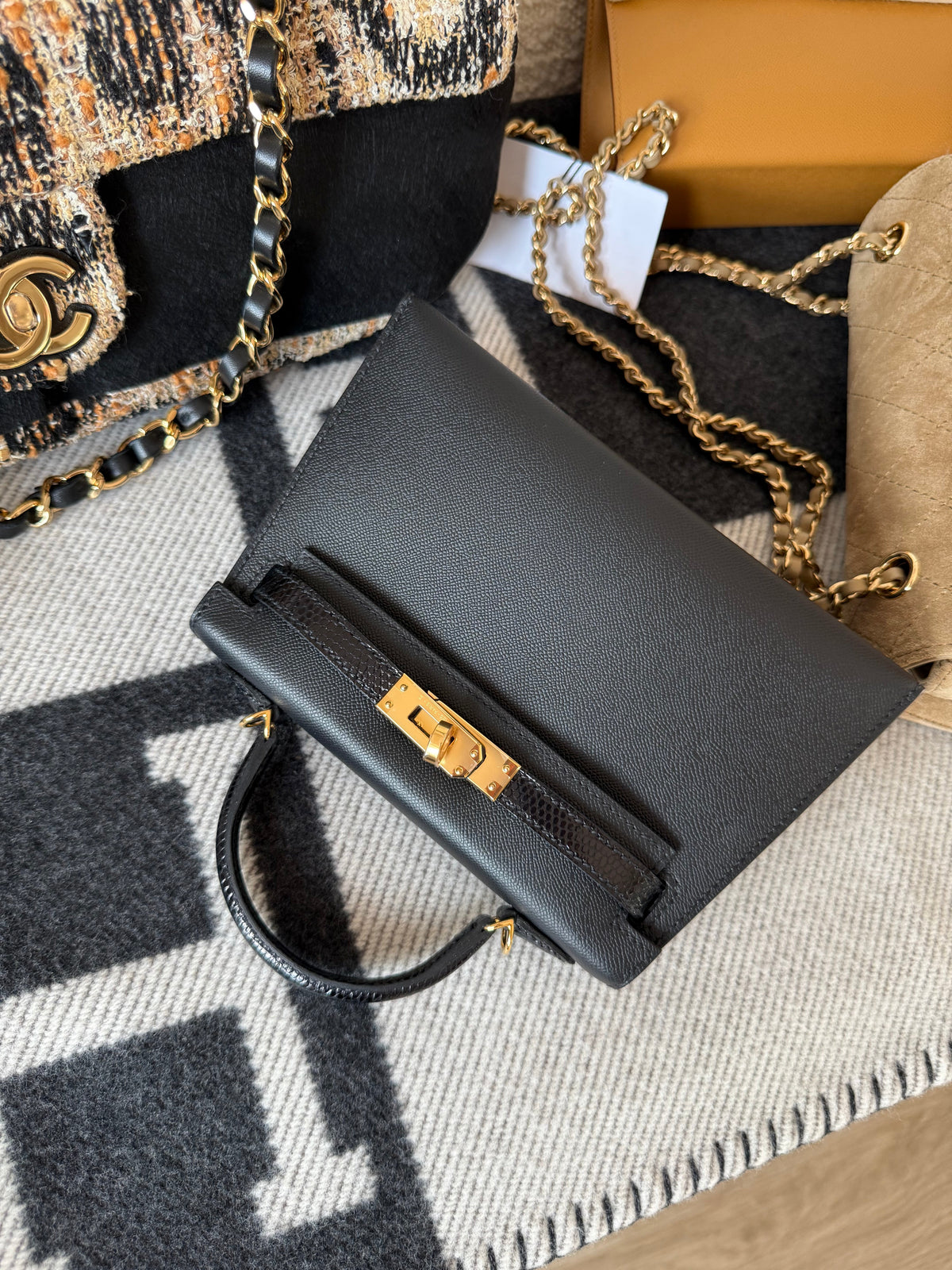 Hermes Mini Kelly Lizard Touch Noir Madame GHW - Carly Julia Sells Stuff, LLC