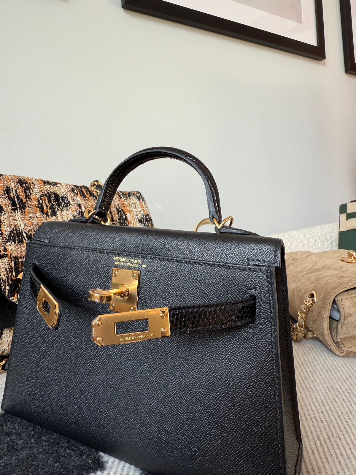 Hermes Mini Kelly Lizard Touch Noir Madame GHW - Carly Julia Sells Stuff, LLC