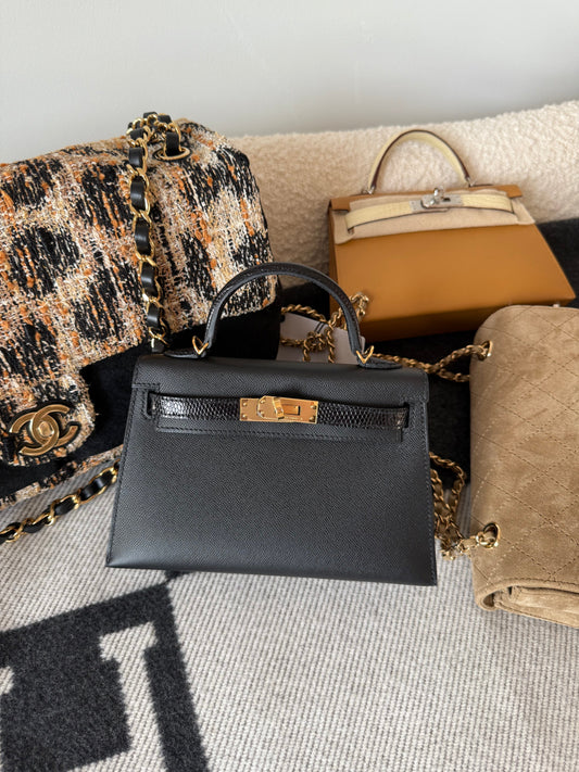 Hermes Mini Kelly Lizard Touch Noir Madame GHW - Carly Julia Sells Stuff, LLC