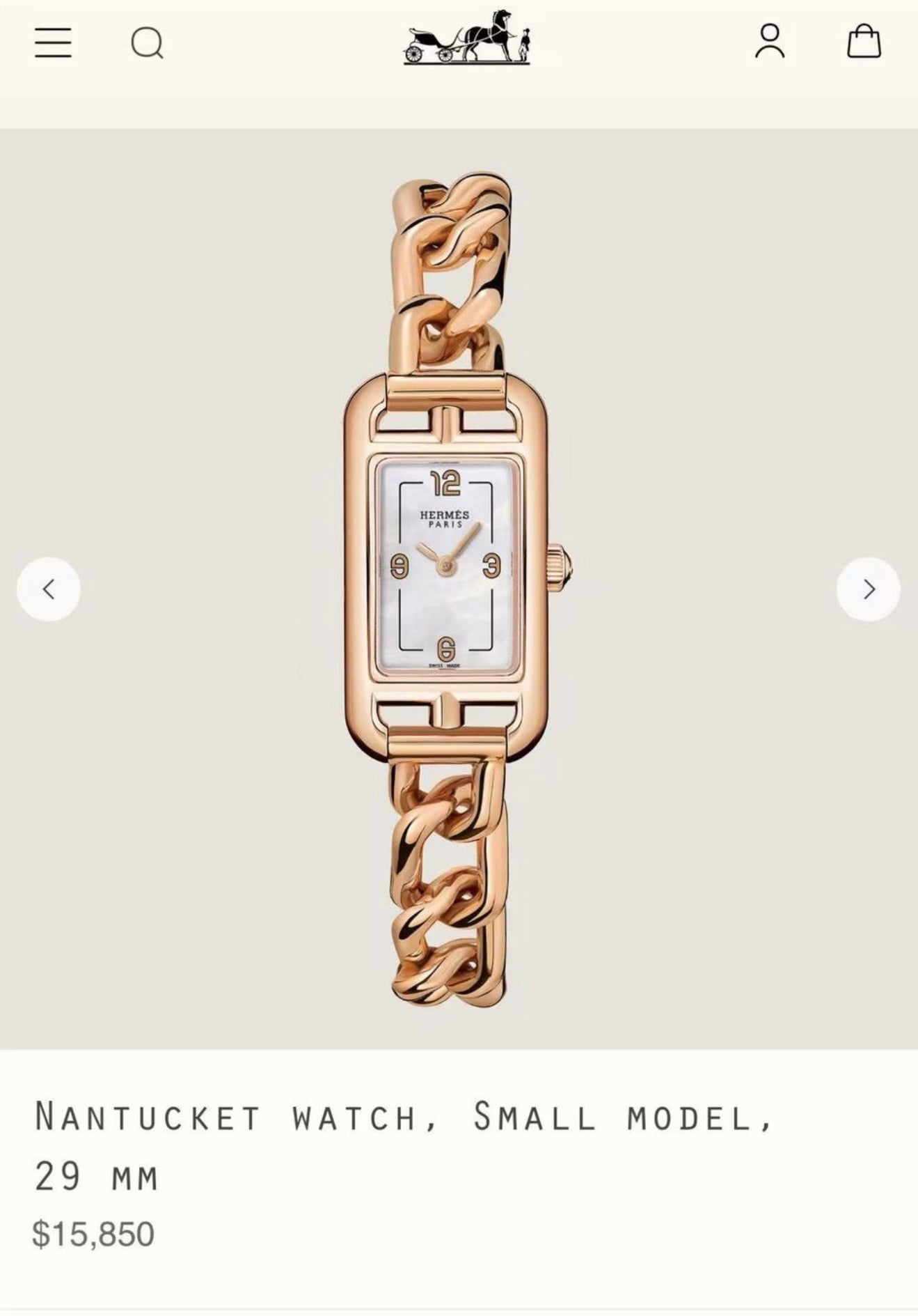 Hermes Nantucket Watch Small Model 29mm Rose Gold - Carly Julia Sells Stuff, LLC