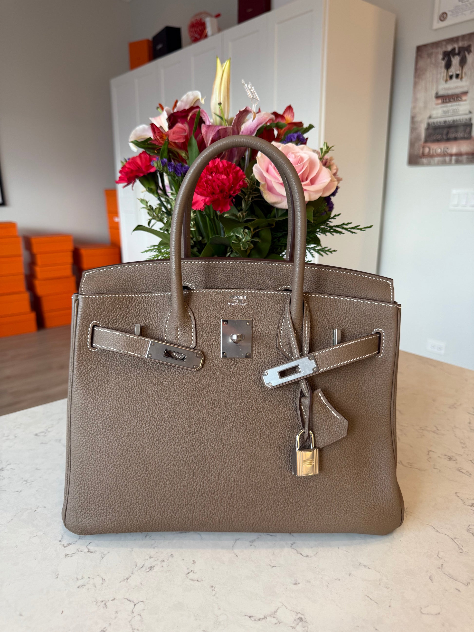 RESERVED: Hermes 2019 Birkin 30 Togo Etoupe PHW - Carly Julia Sells Stuff, LLC