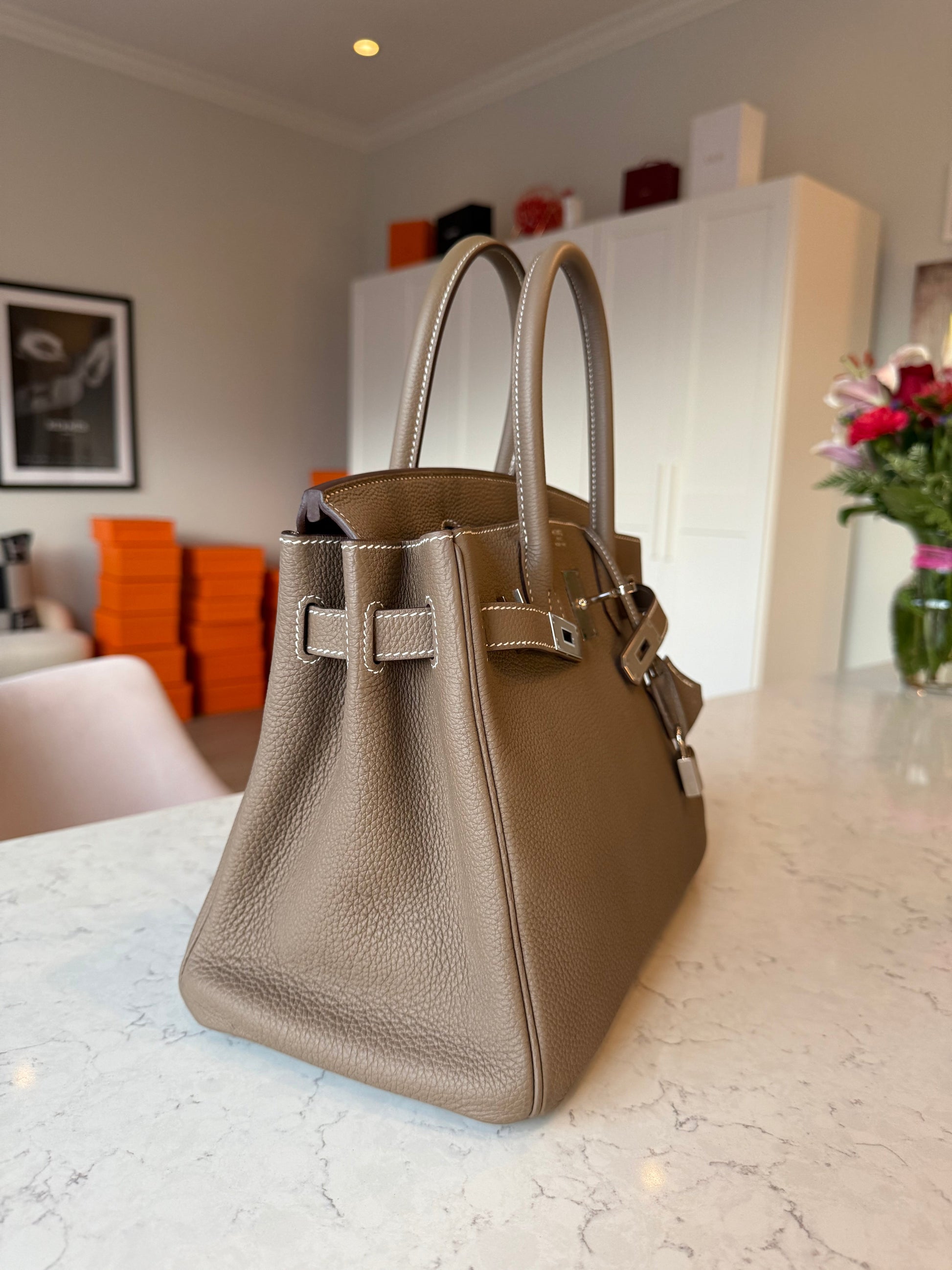 RESERVED: Hermes 2019 Birkin 30 Togo Etoupe PHW - Carly Julia Sells Stuff, LLC