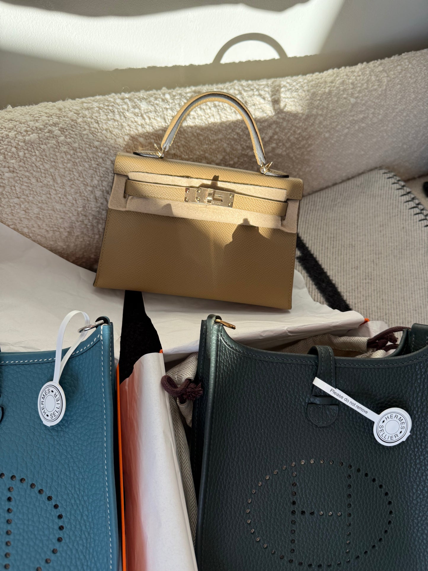 RESERVED Partial Payment: Hermes Mini Kelly Poussiere Epsom Permabrass Hardware - Carly Julia Sells Stuff, LLC