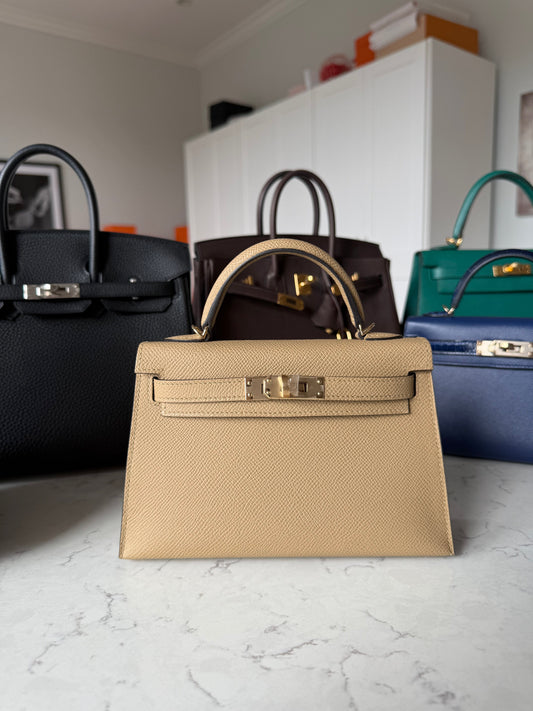 RESERVED Partial Payment: Hermes Mini Kelly Poussiere Epsom Permabrass Hardware - Carly Julia Sells Stuff, LLC