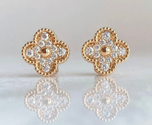 Van Cleef & Arpels Vintage Alhambra Yellow Gold Pave Earrings - Carly Julia Sells Stuff, LLC