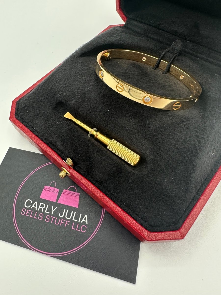 Cartier Yellow Gold Love Bracelet Size 17 4 Diamonds - Carly Julia Sells Stuff, LLC