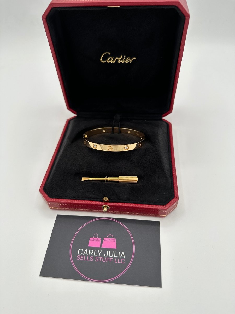 Cartier Yellow Gold Love Bracelet Size 17 4 Diamonds - Carly Julia Sells Stuff, LLC