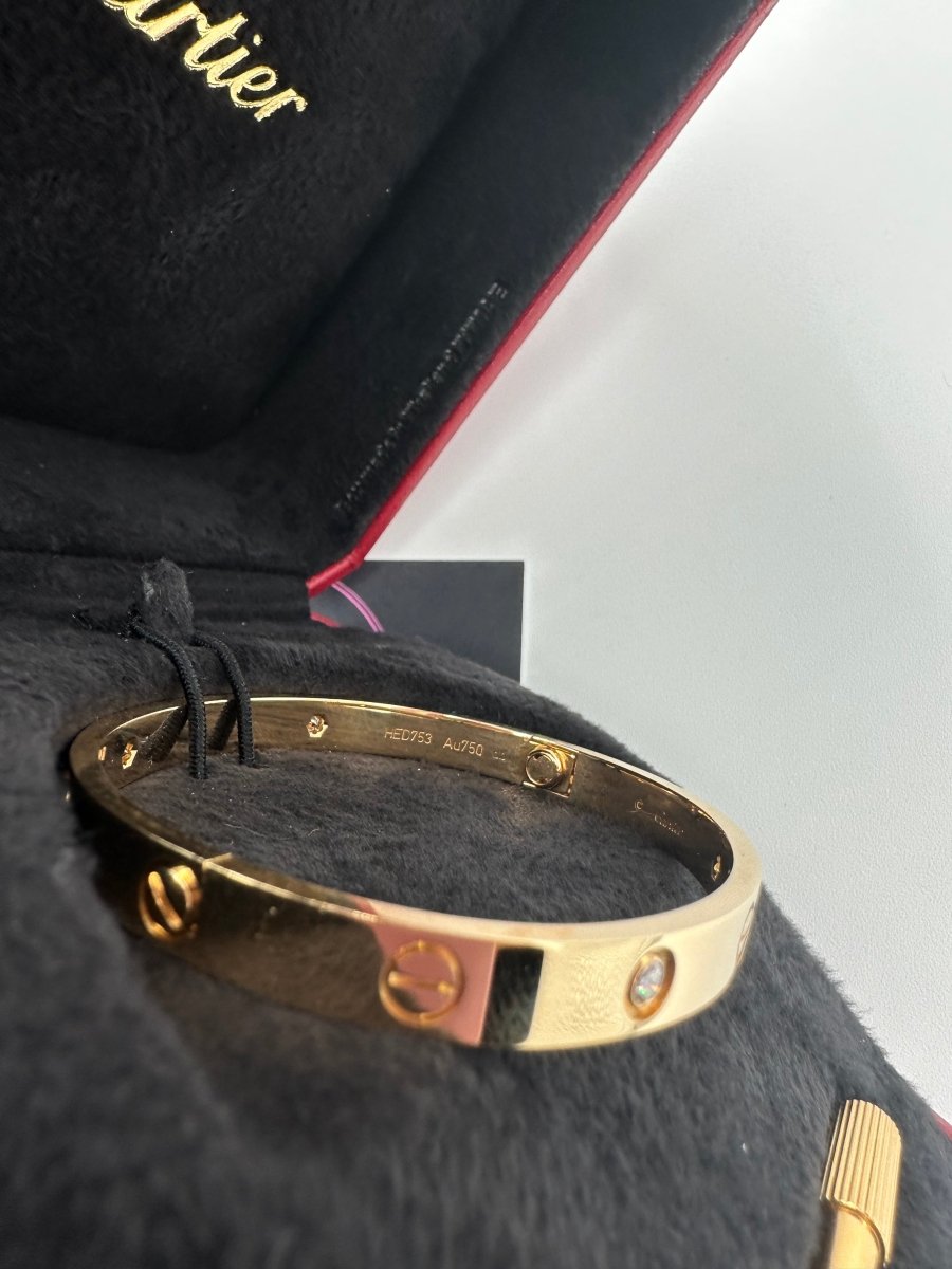 Cartier Yellow Gold Love Bracelet Size 17 4 Diamonds - Carly Julia Sells Stuff, LLC