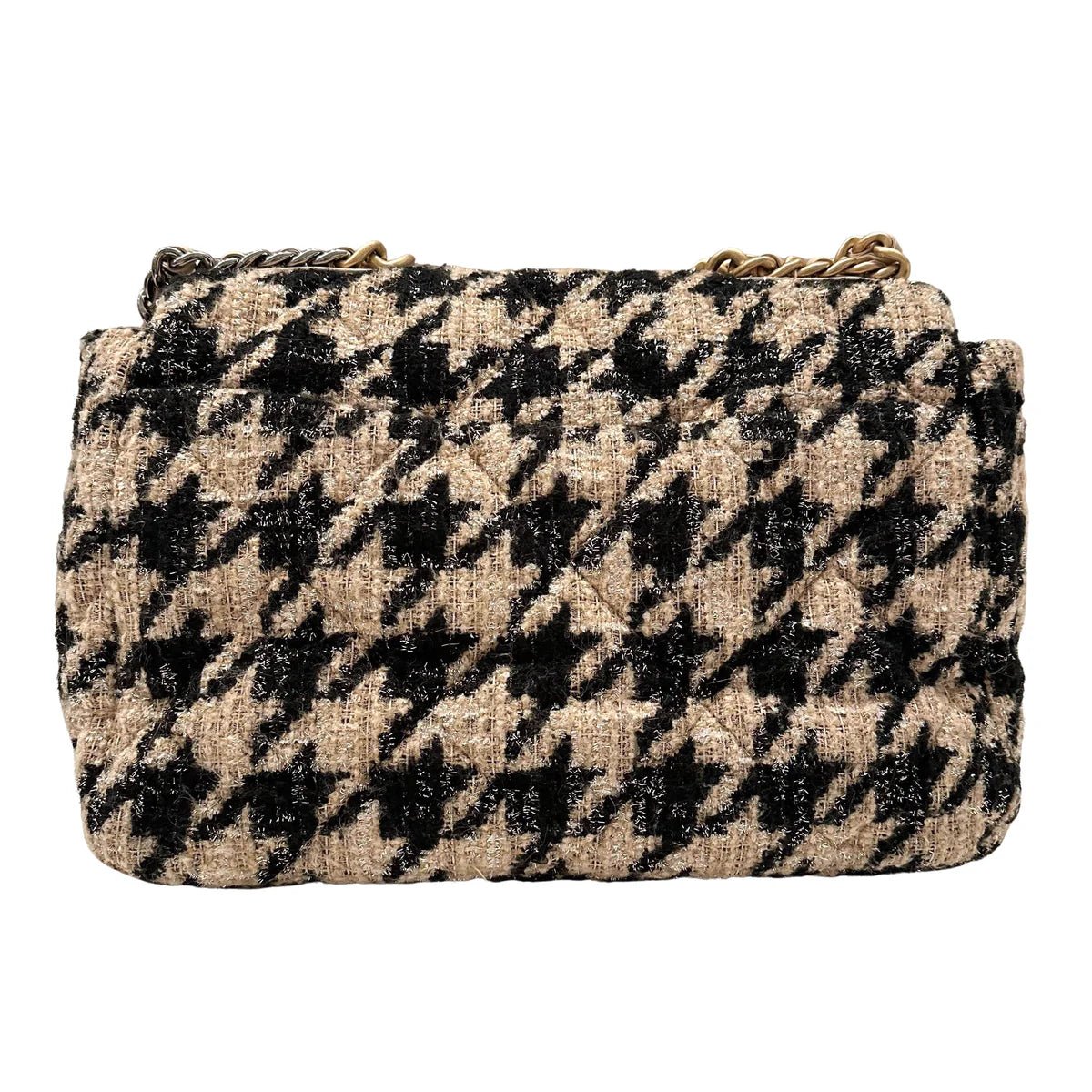 CHANEL 19 Maxi 19K Beige Black Houndstooth Tweed - Carly Julia Sells Stuff, LLC