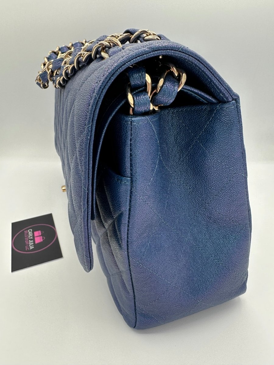 CHANEL 19S Glitter Blue Jumbo Flap - Carly Julia Sells Stuff, LLC