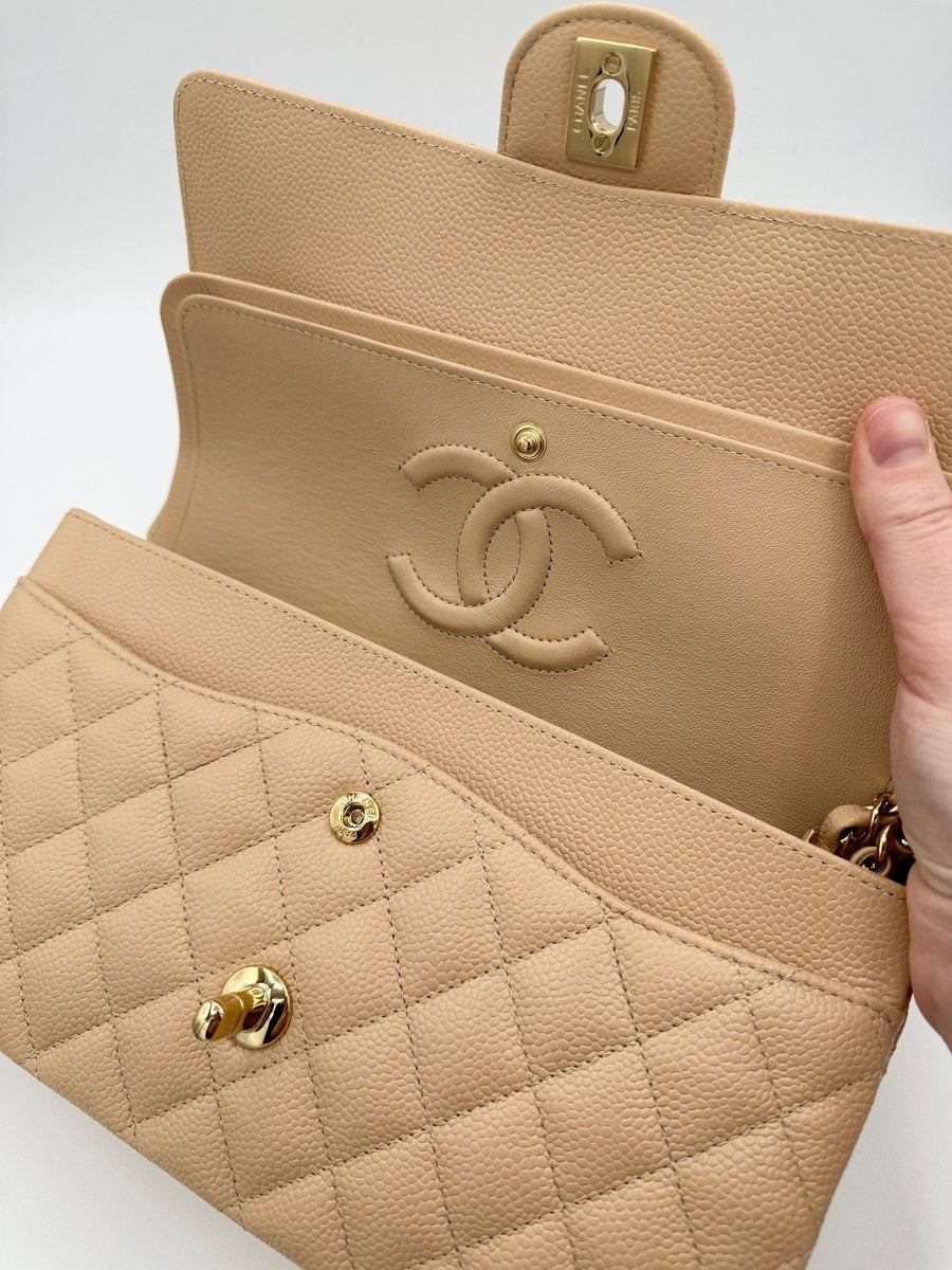 CHANEL 2022 Brand New Small Beige Claire Double Flap GHW - Carly Julia Sells Stuff, LLC