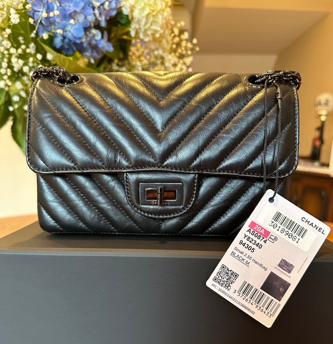 CHANEL Aged Crumpled Calfskin So Black 2.55 Mini Reissue Flap - Carly Julia Sells Stuff, LLC