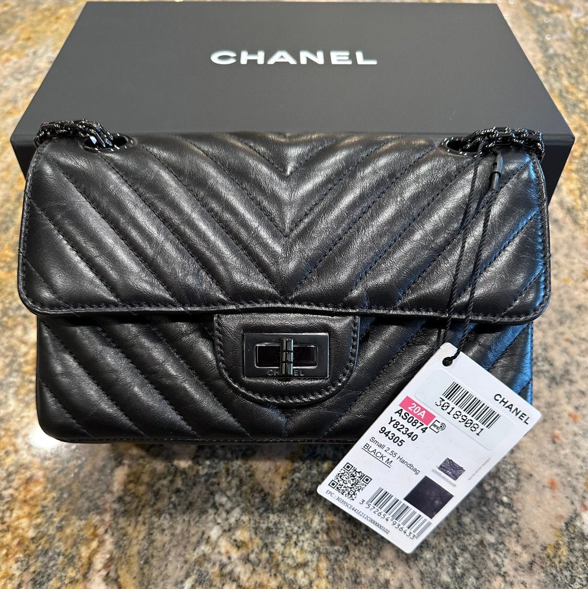 CHANEL Aged Crumpled Calfskin So Black 2.55 Mini Reissue Flap - Carly Julia Sells Stuff, LLC